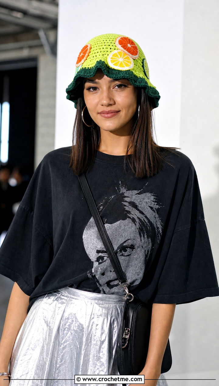Lime Crochet Fruit Bucket Hat With Concert Outfit - 25 crochet fruit bucket hat outfit ideas