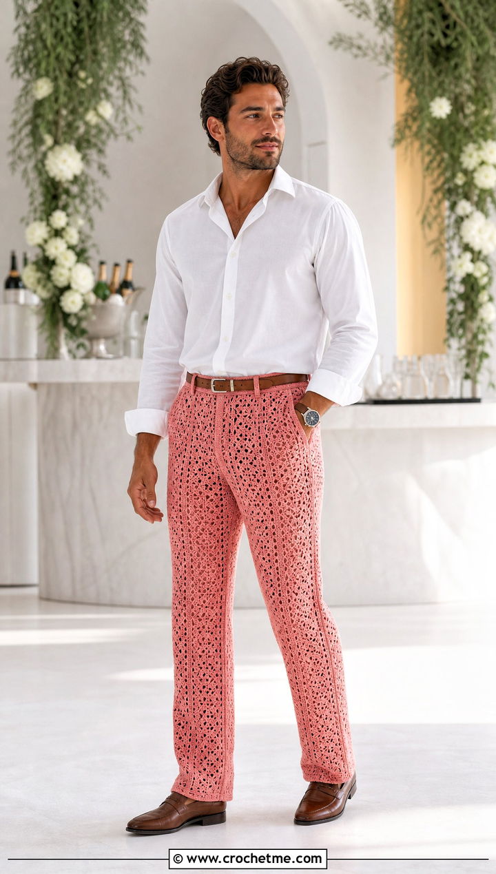 Lined Crochet Pants With Dress Shirt - 35 crochet pants men outfit ideas