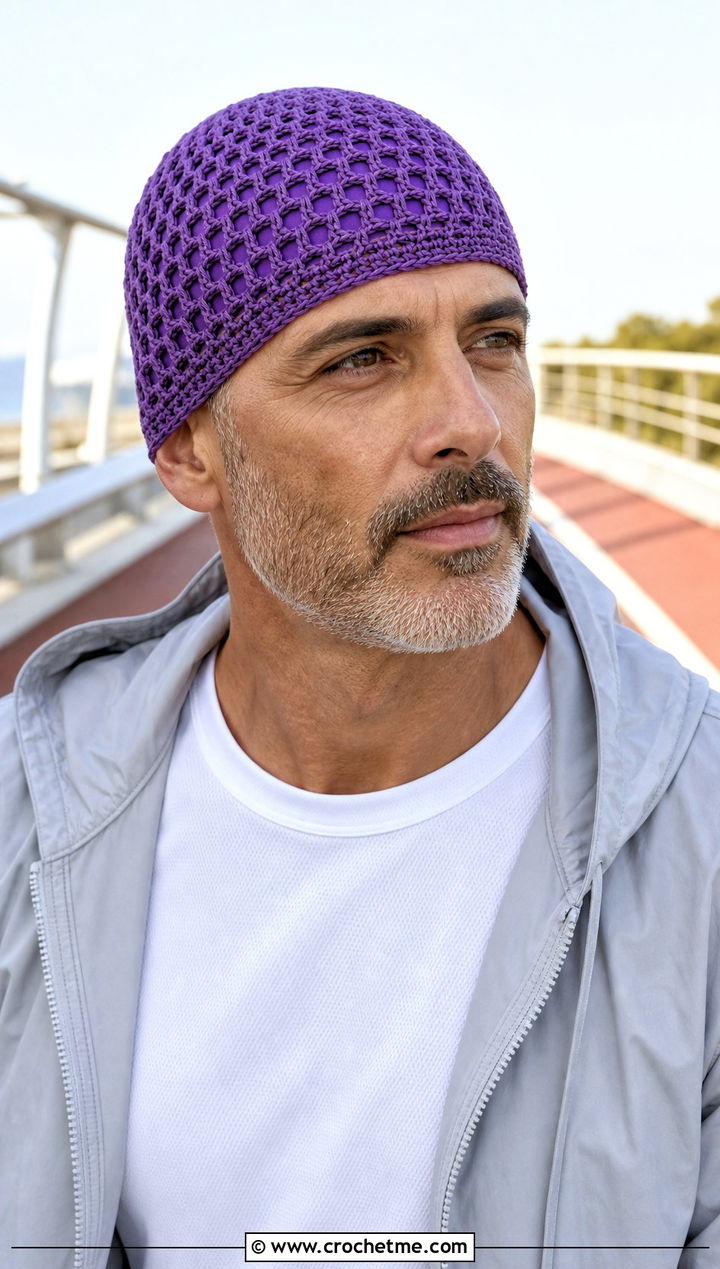 Lined Mesh Crochet Chemo Cap With Windbreaker - 25 Crochet Chemo Caps For Men outfit ideas