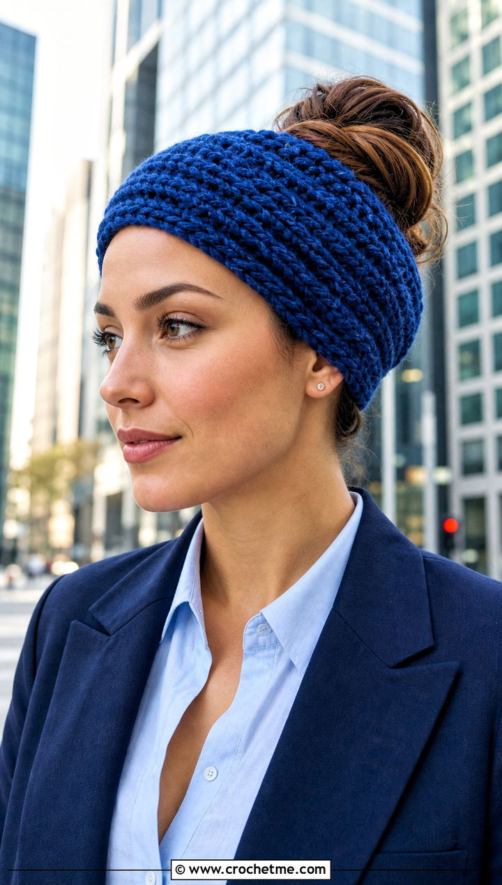 Linen Stitch Messy Bun Crochet Hat With Blazer - 25 messy bun crochet hat with hair tie outfit ideas