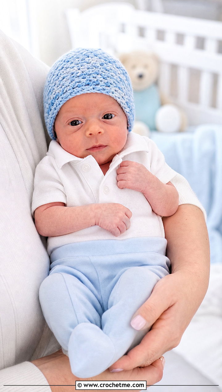 Linen Stitch Preemie Crochet Cap With Polo Bodysuit - 25 premie crochet hat outfit ideas