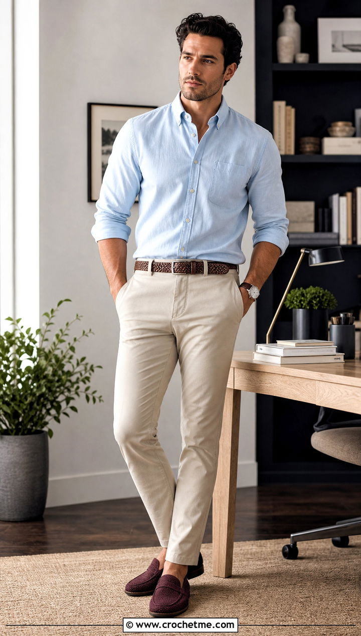 Loafer Crochet Slippers With Chinos - 25 crochet slippers for men outfit ideas