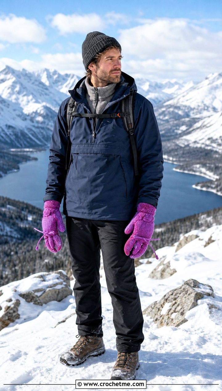 Lobster Crochet Mittens With Anorak - 35 men crochet gloves outfit ideas
