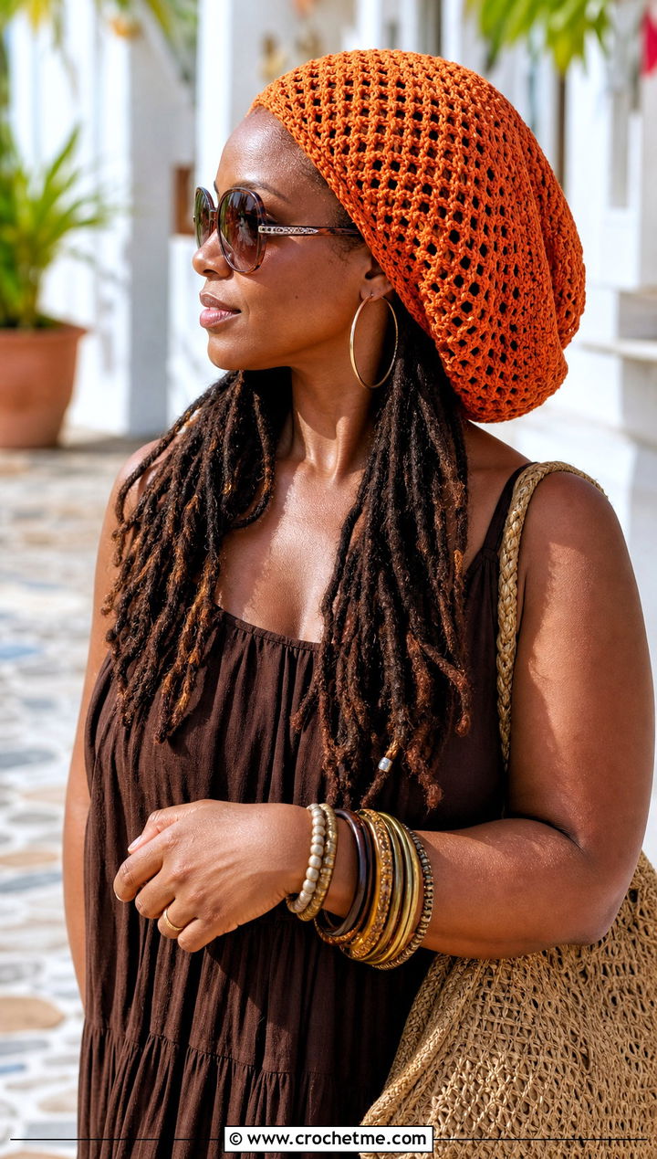 Loc Tam With Maxi Dress And Platform Sandals - 20 Summer Slouchy Crochet Hat outfit ideas