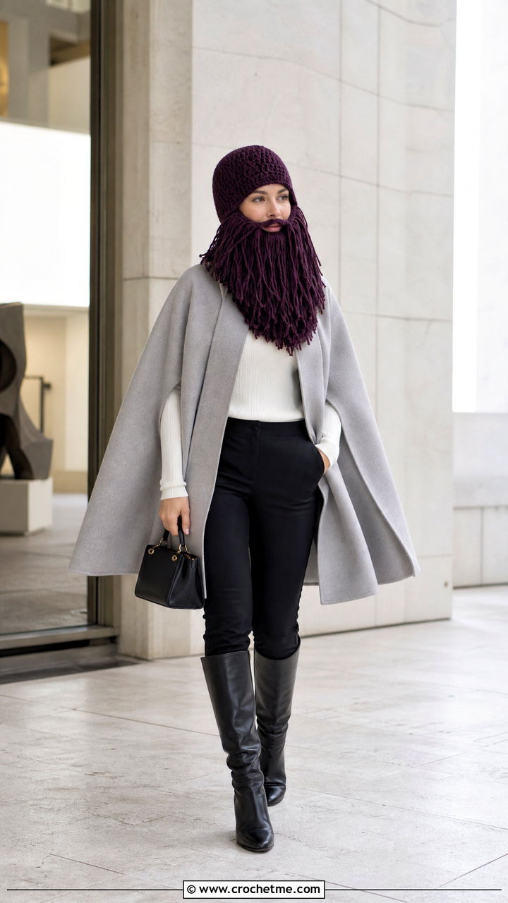 Long Beard Hat With Cape Coat - 35 crochet beard hat outfit ideas