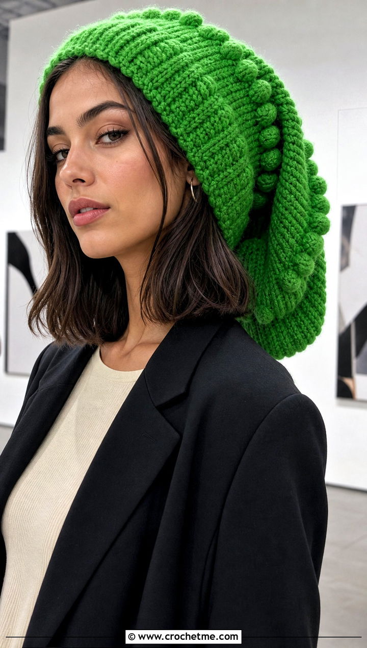Long Bobble Stitch Crochet Hat With Minimal Outfit - 25 Long Crochet Hat outfit ideas