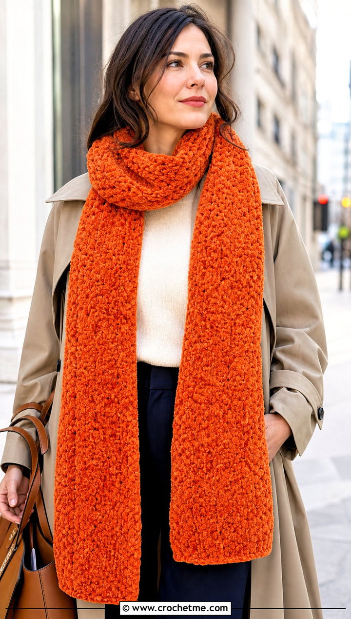 Long Crochet Chenille Scarf With Trench Coat - 25 crochet chenille scarf outfit ideas