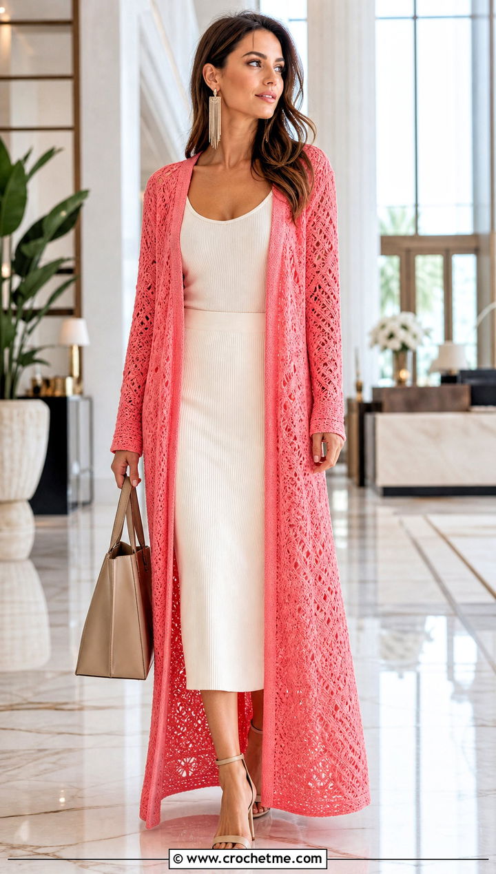 Long Crochet Duster Cardigan With Ribbed Knit Set - 35 cute crochet clothes ideas