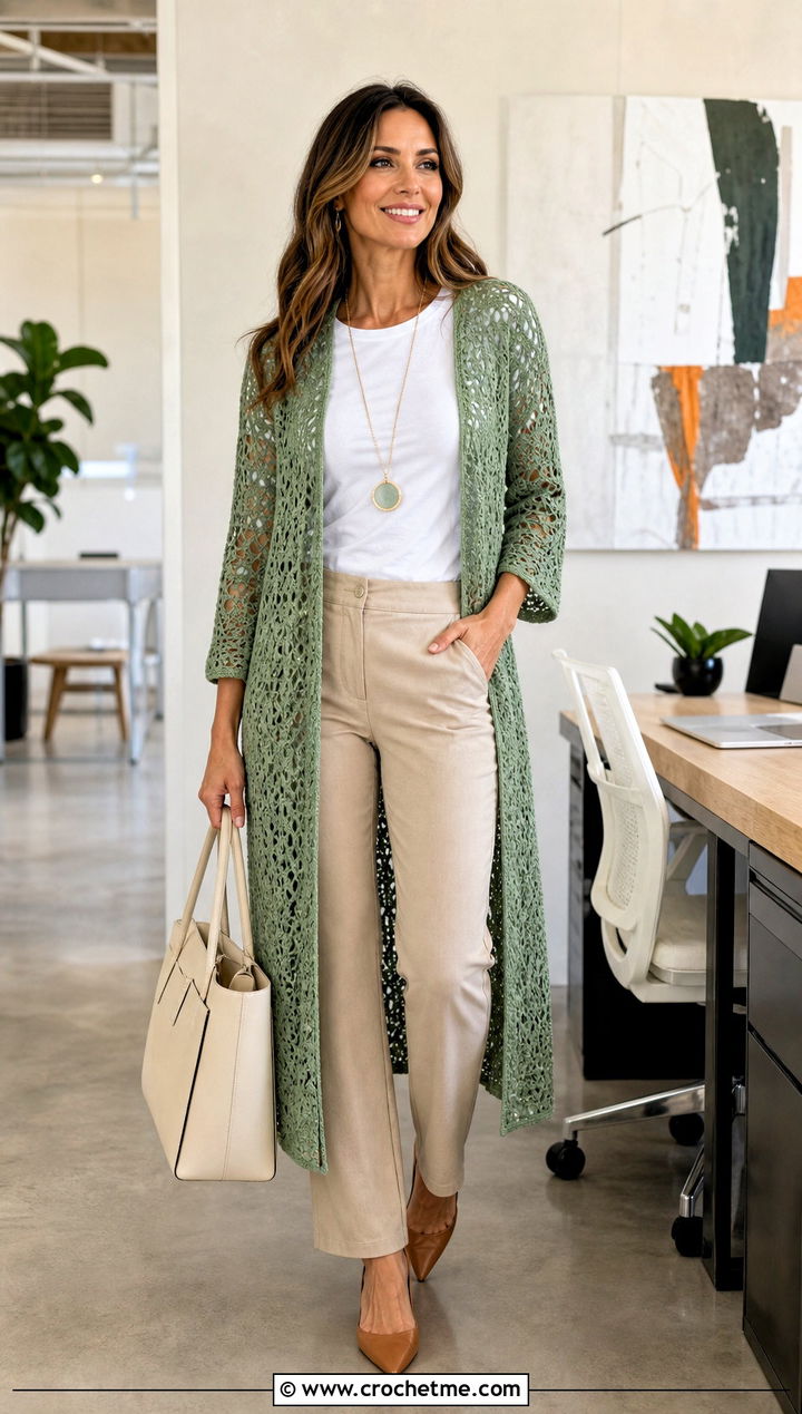 Long Crochet Duster With T Shirt And Straight Pants - 35 diy crochet clothes and outfit ideas