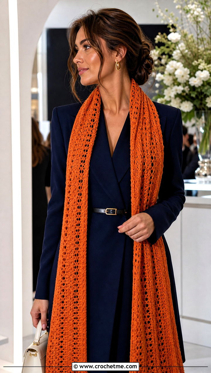 Long Crochet Scarf With Blazer Dress - 30 wanderlust crochet scarf outfit ideas