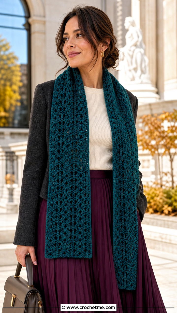 Long Crochet V Stitch Scarf With Maxi Skirt - 30 crochet v stitch scarf outfit ideas
