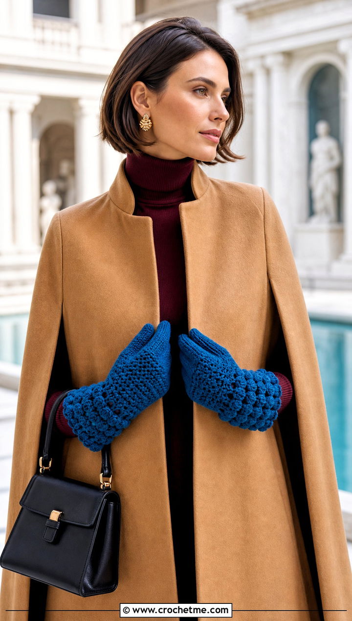 Long Cuff Chunky Crochet Mittens With Cape Coat - 20 Chunky Yarn Crochet Mittens outfit ideas