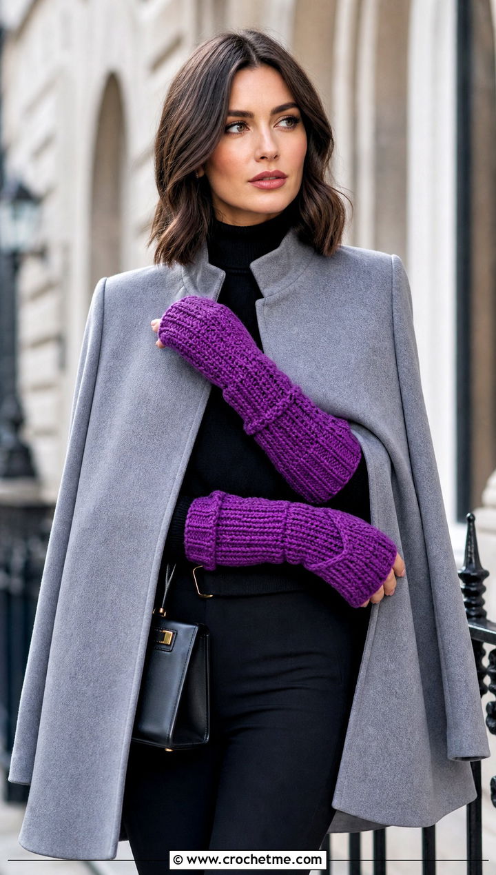 Long Cuff Crochet Convertible Mittens With Cape Coat - 25 Crochet Convertible Mittens outfit ideas