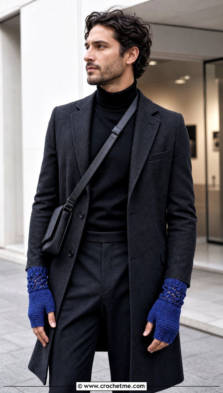 Long Cuff Crochet Fingerless Gloves With Topcoat - 25 Crochet Mens Gloves outfit ideas