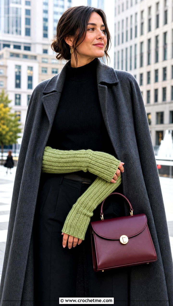 Long Cuff Crochet Mittens With Cape Coat - 25 women crochet mittens outfit ideas