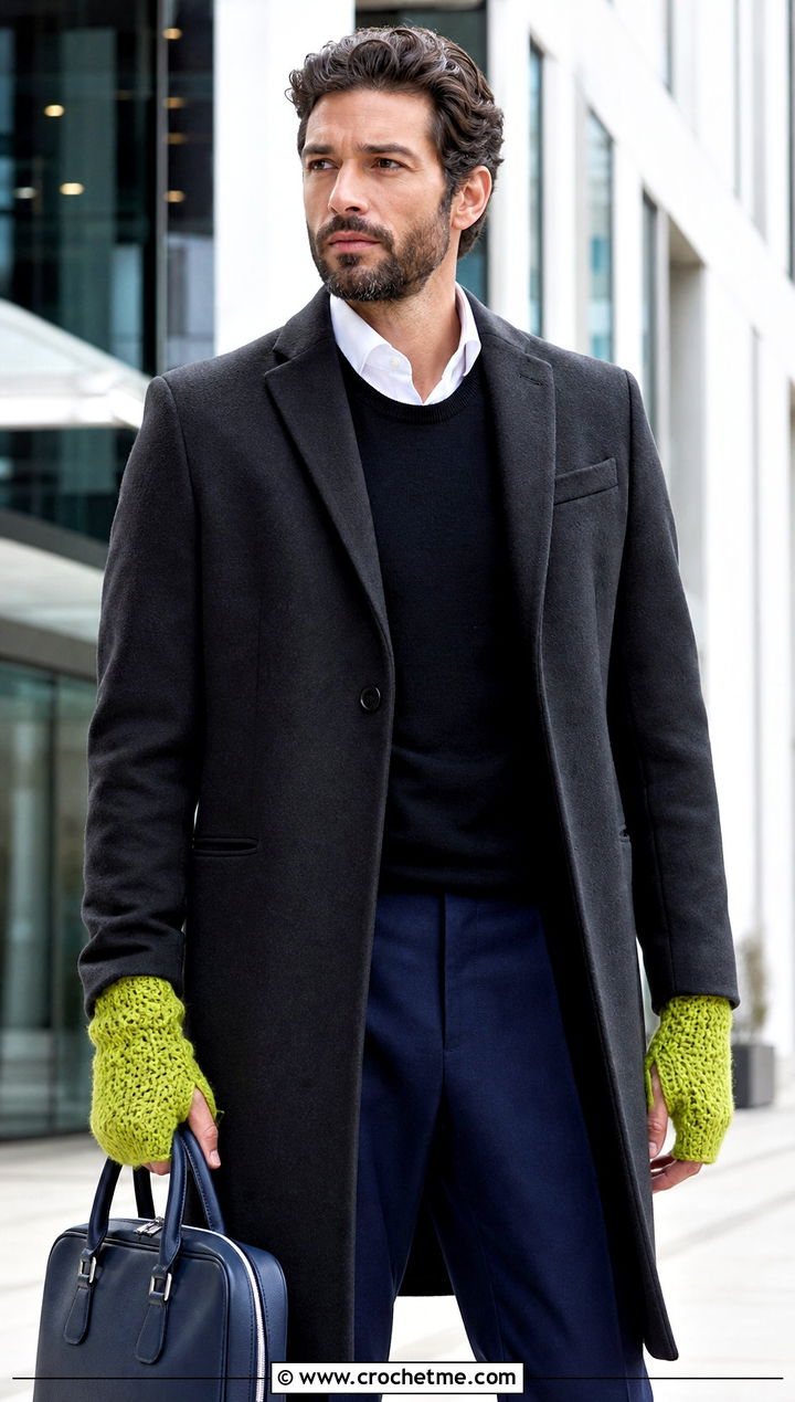 Long Cuff Crochet Mittens With Topcoat - 25 crochet mittens for men outfit ideas