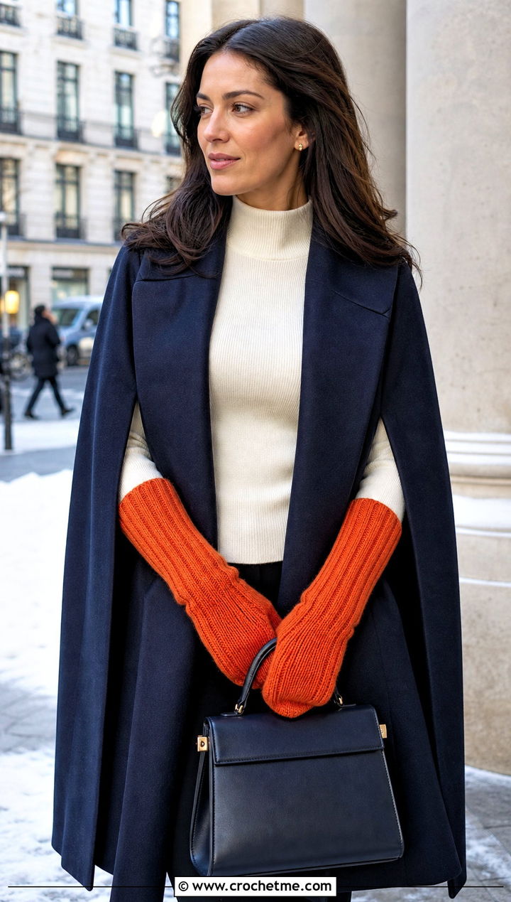 Long Cuff Ribbed Mittens With Cape Coat - 15 Crochet Ribbed Mittens outfit ideas