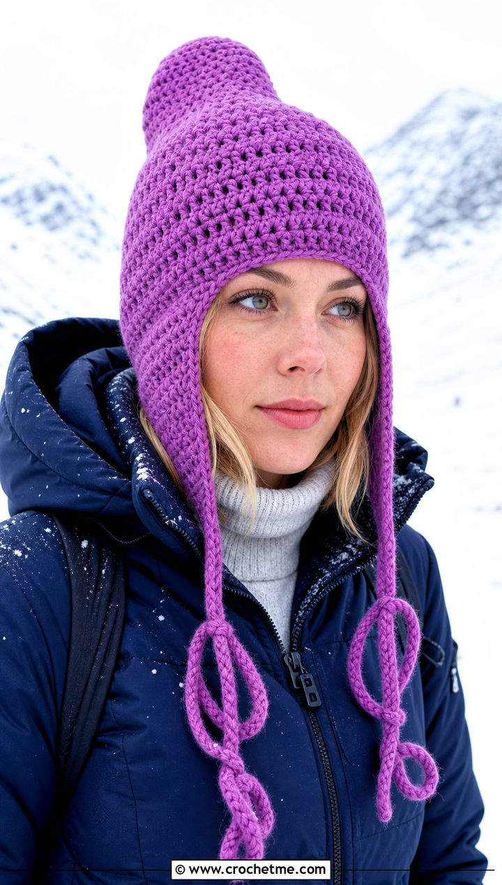 Long Earflap Crochet Stocking Hat With Parka - 25 Long Crochet Hat outfit ideas