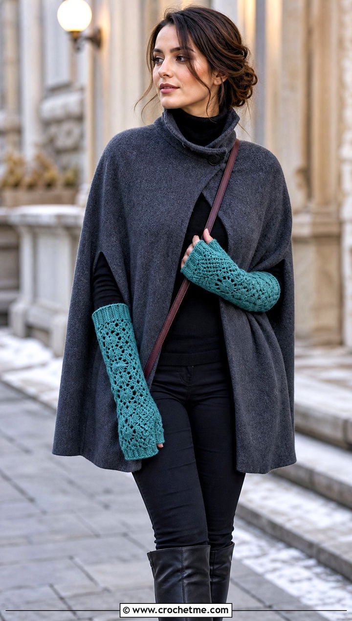 Long Gauntlet Crochet Mittens With Cape - 25 quick crochet mittens outfit ideas
