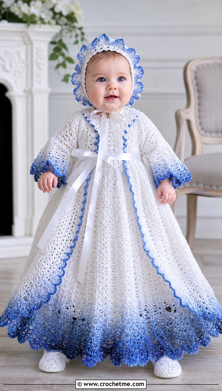 Long Heirloom Crochet Baptism Gown With Bonnet - 15 Crochet Baptism Gown outfit ideas