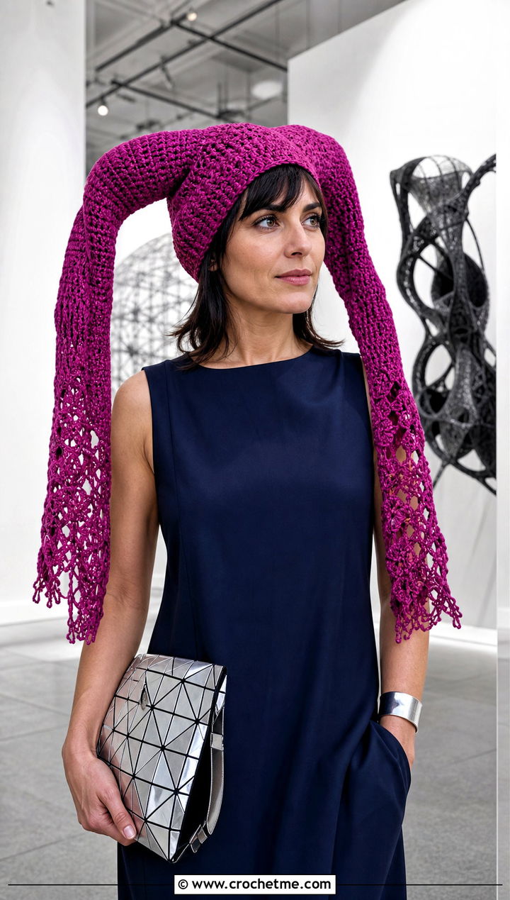 Long Horn Crochet Clown Hat With Minimalist Dress - 30 crochet clown hat outfit ideas