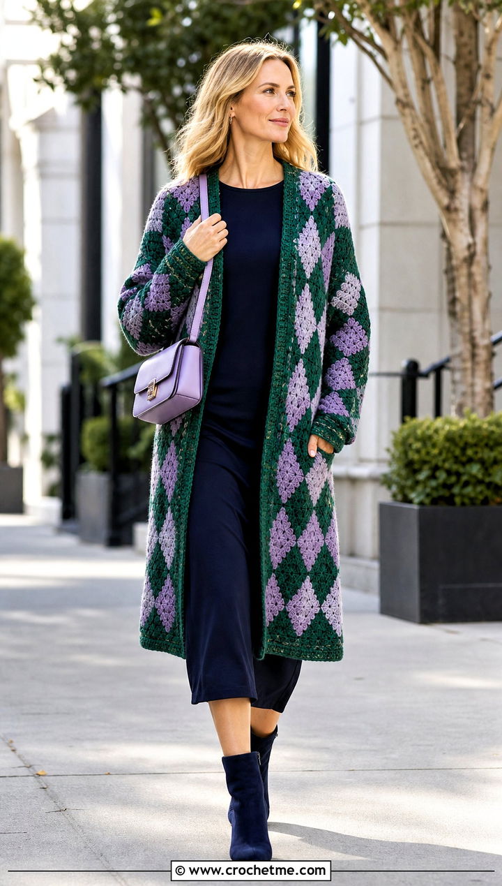 Long Howl Crochet Cardigan With Midi Dress And Boots - 25 Howl Crochet Cardigan outfit ideas