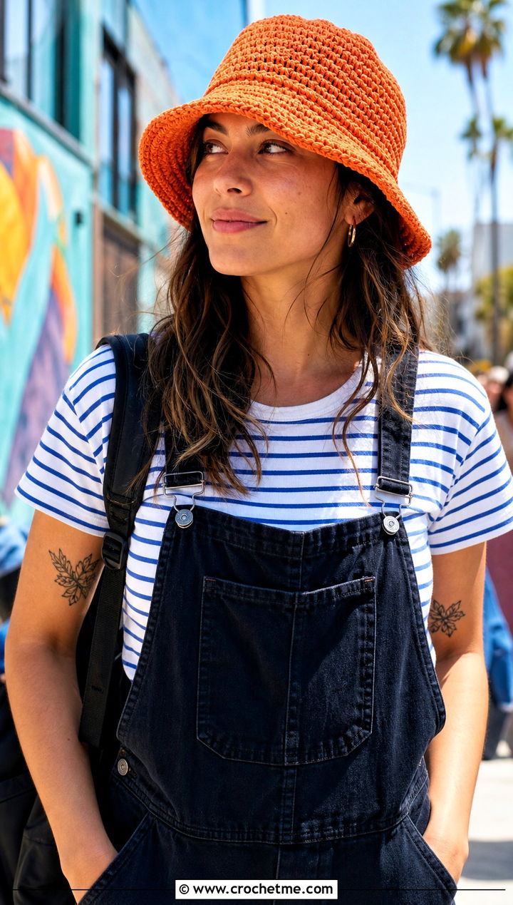 Long Lightweight Cotton Crochet Hat With Overalls - 25 Long Crochet Hat outfit ideas