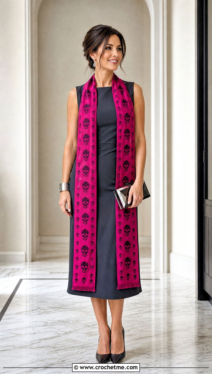Long Lost Souls Stole With Column Dress - 35 crochet lost souls shawl outfit ideas