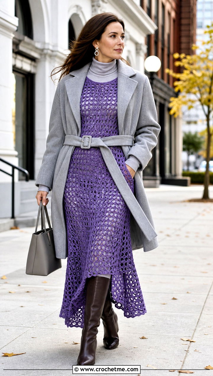 Long Sleeve Chain Maxi Dress With Turtleneck - 20 Crochet Chain Dress outfit ideas