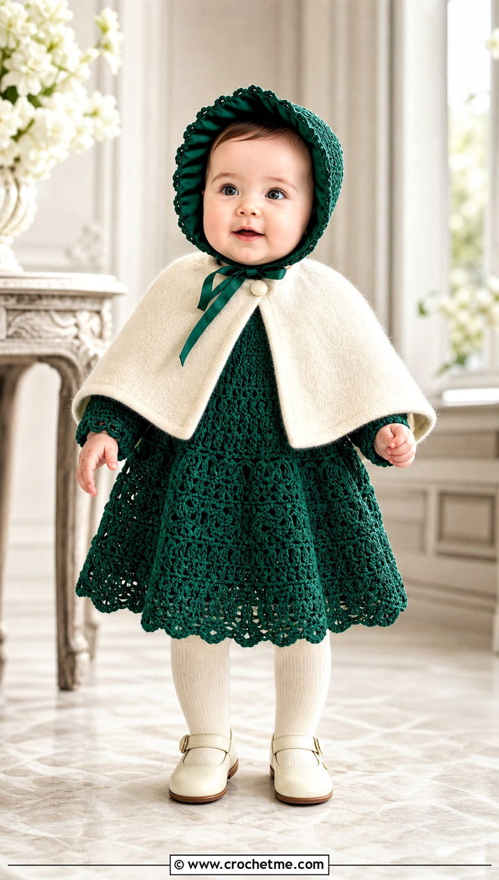 Long Sleeve Crochet Baptism Dress With Cotton Tights - 15 crochet baptism dress outfit ideas