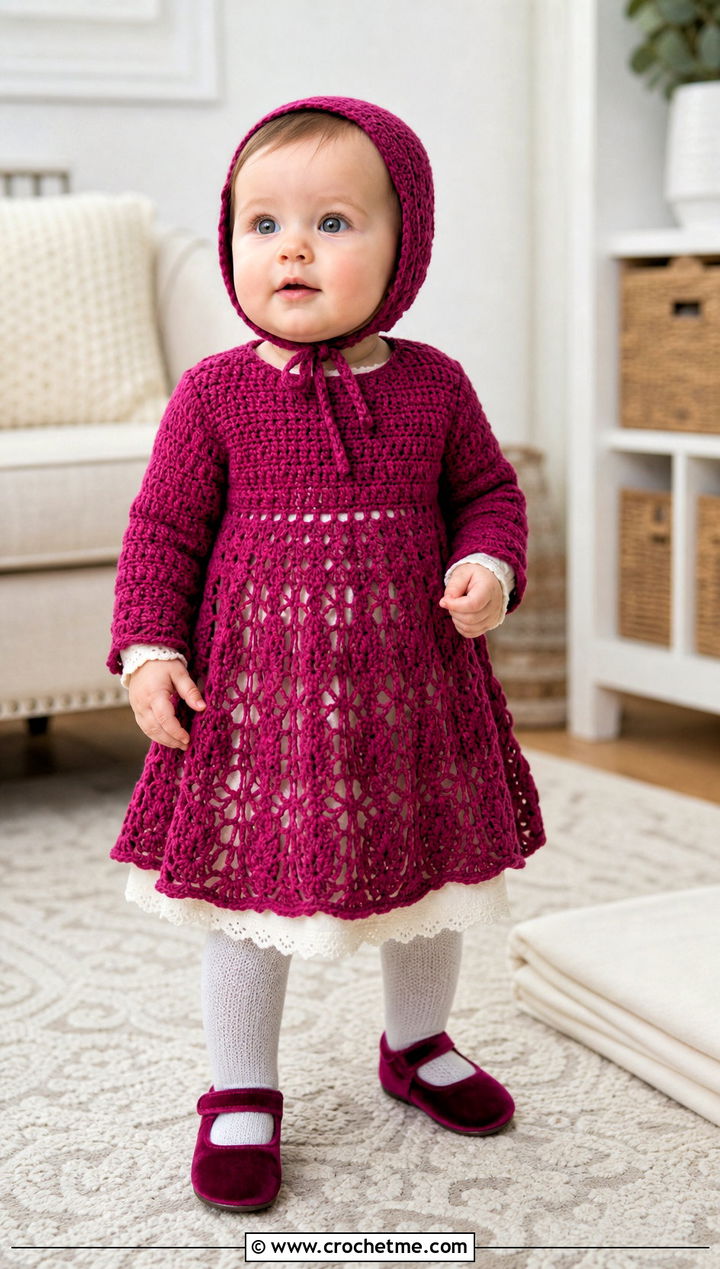 Long Sleeve Crochet Blessing Dress With Soft Tights - 15 Crochet Blessing Dress outfit ideas