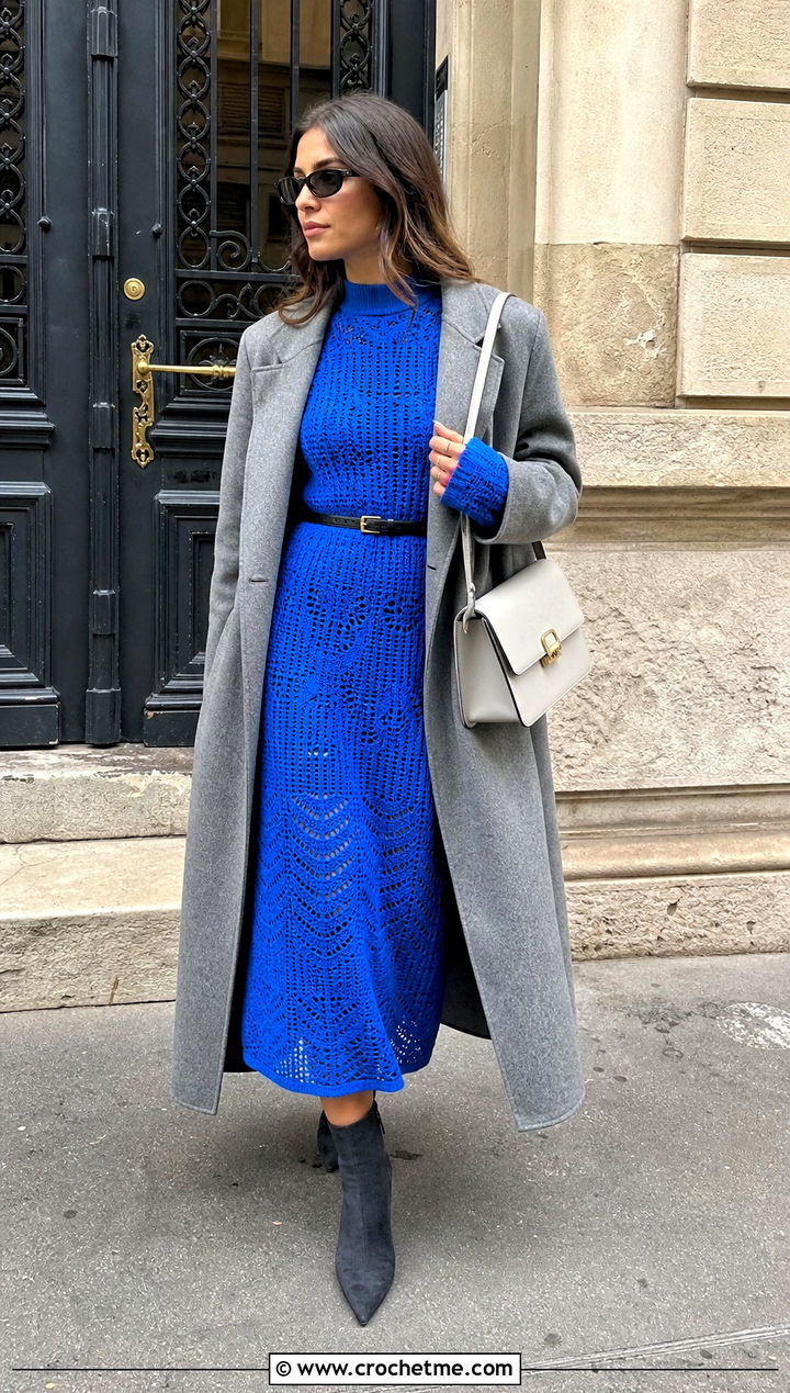 Long Sleeve Crochet Dress With Ankle Boots - 35 Crocheting Dress outfit ideas
