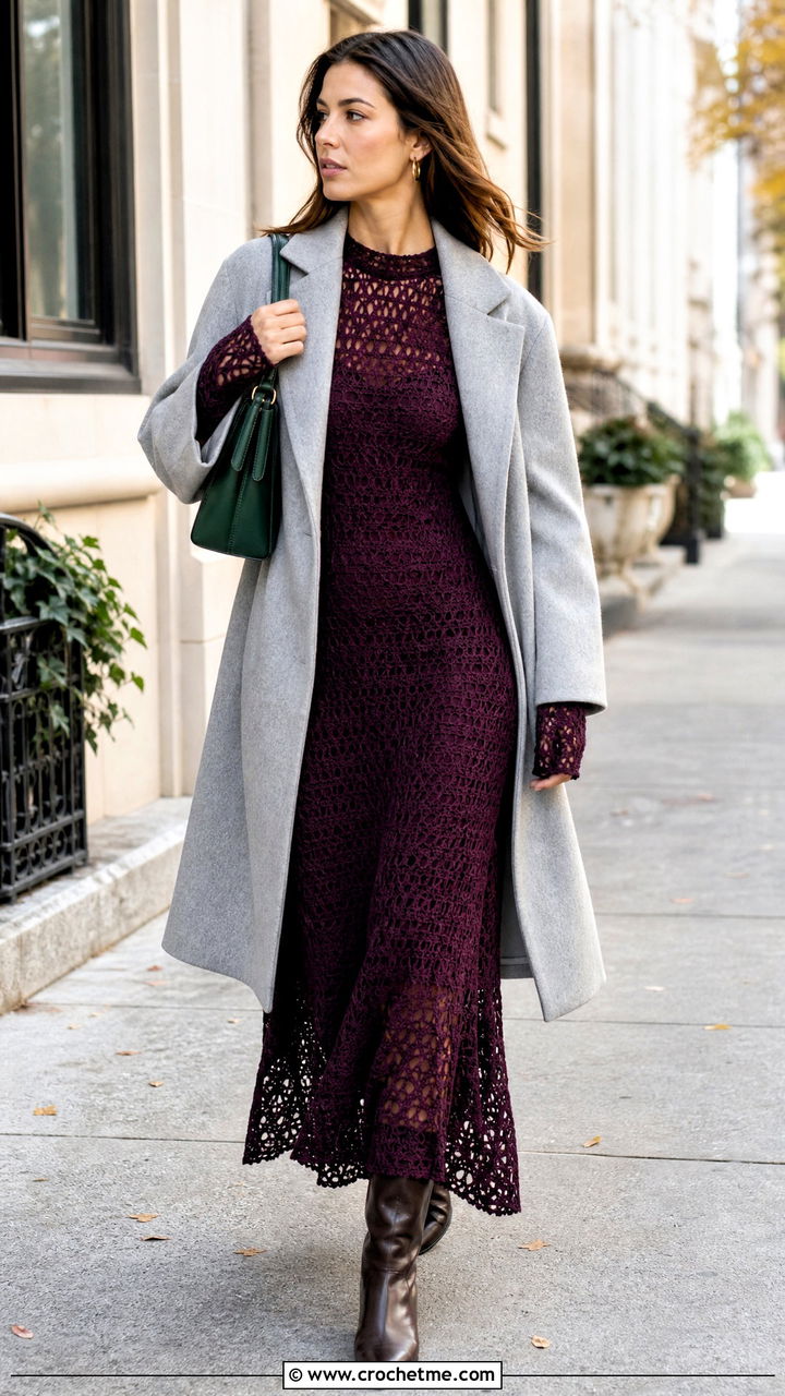 Long Sleeve Crochet Maxi Dress With Knee High Boots - 35 Crochet Maxi Dress outfit ideas