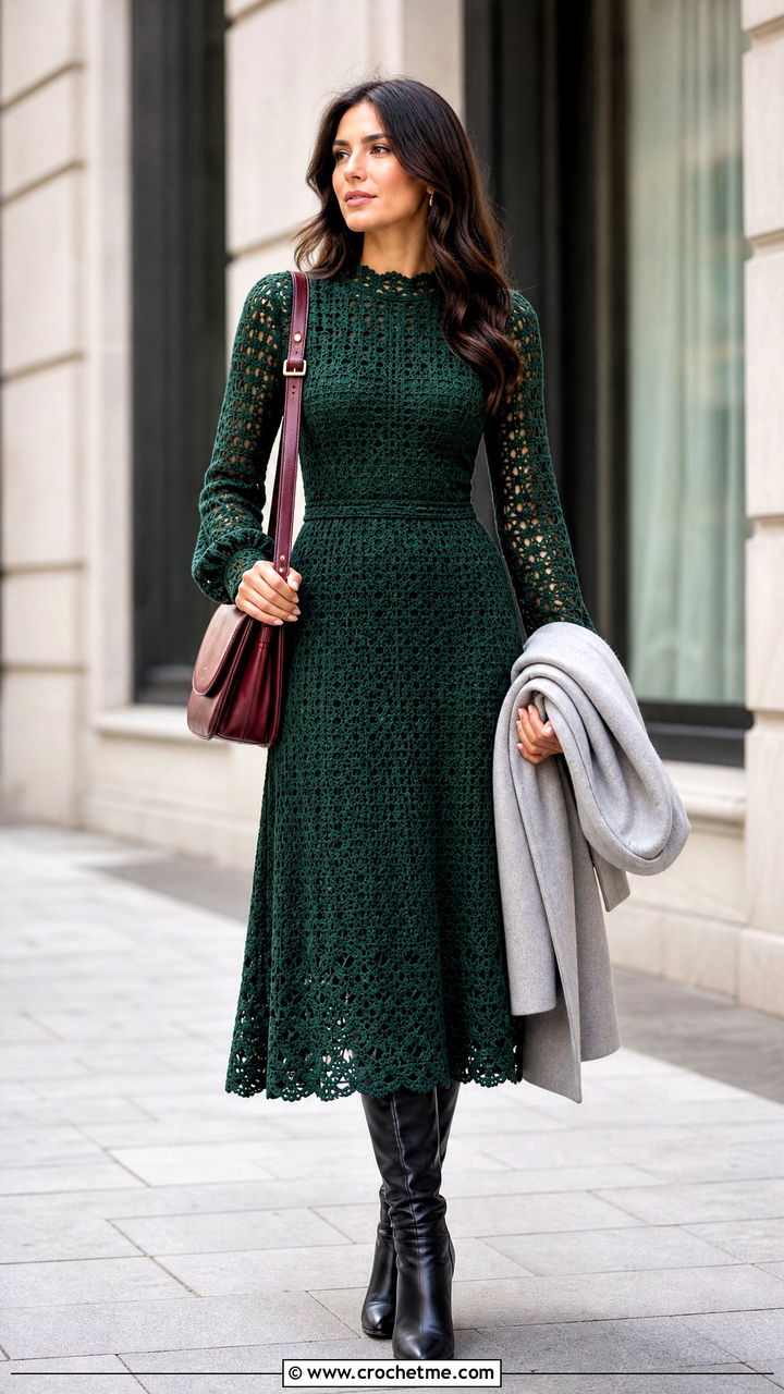Long Sleeve Crochet Princess Dress With Knee High Boots - 35 crochet princess dress outfit ideas