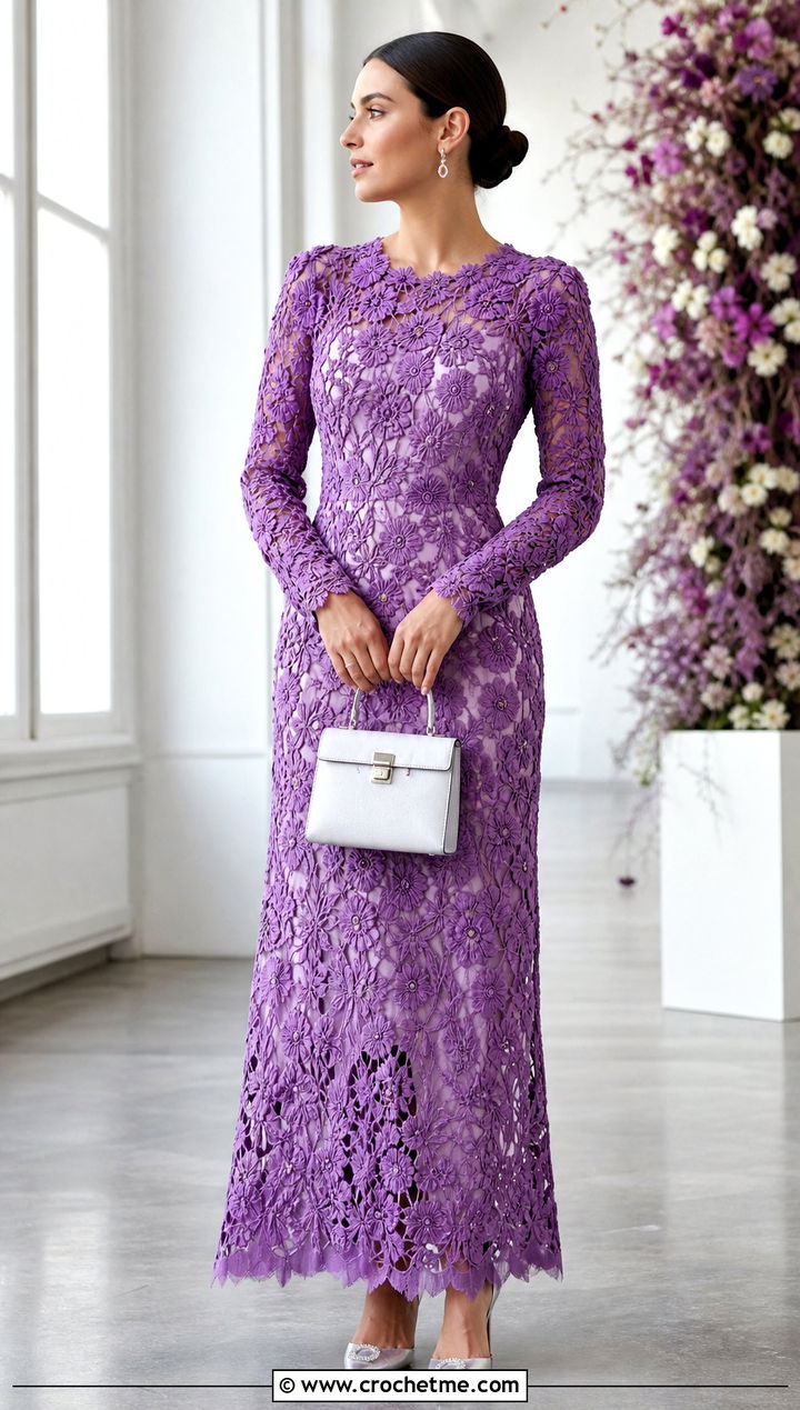 Long Sleeve Floral Crochet Wedding Dress - 15 Elegant Crochet Wedding Dress outfit ideas