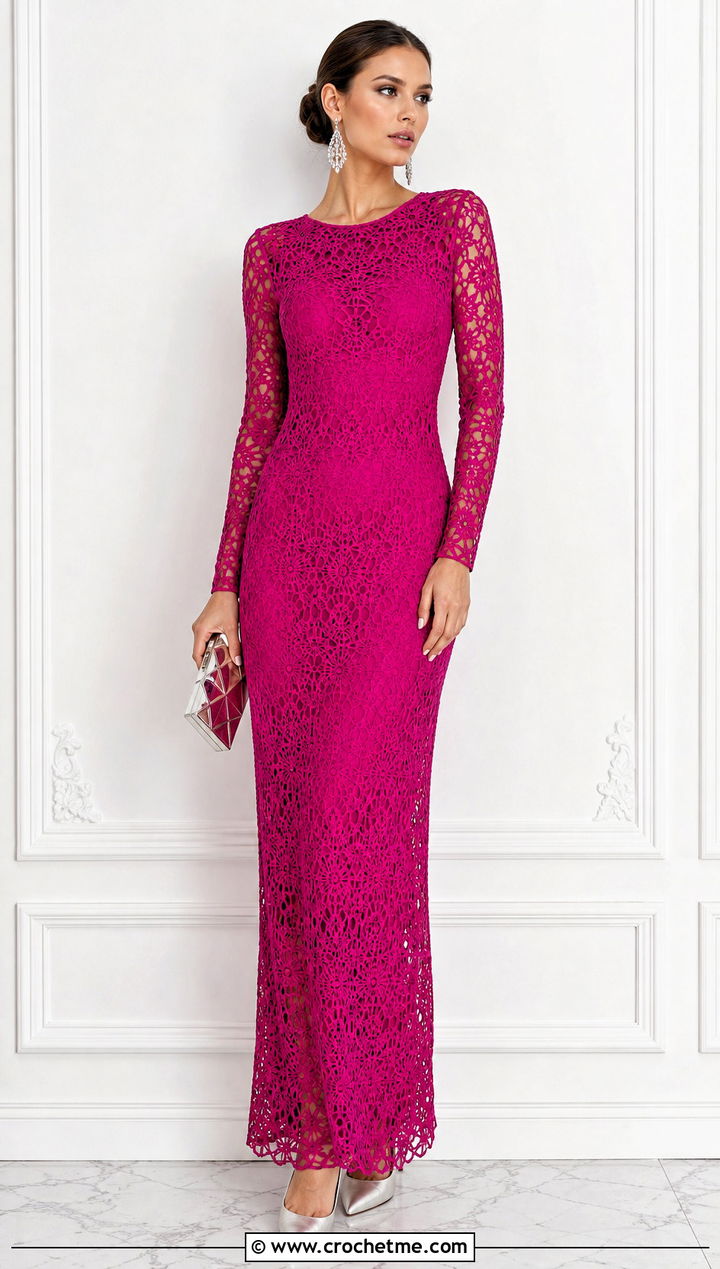 Long Sleeve Lace Crochet Prom Dress With Satin Pumps - 30 Prom Crochet Dress outfit ideas
