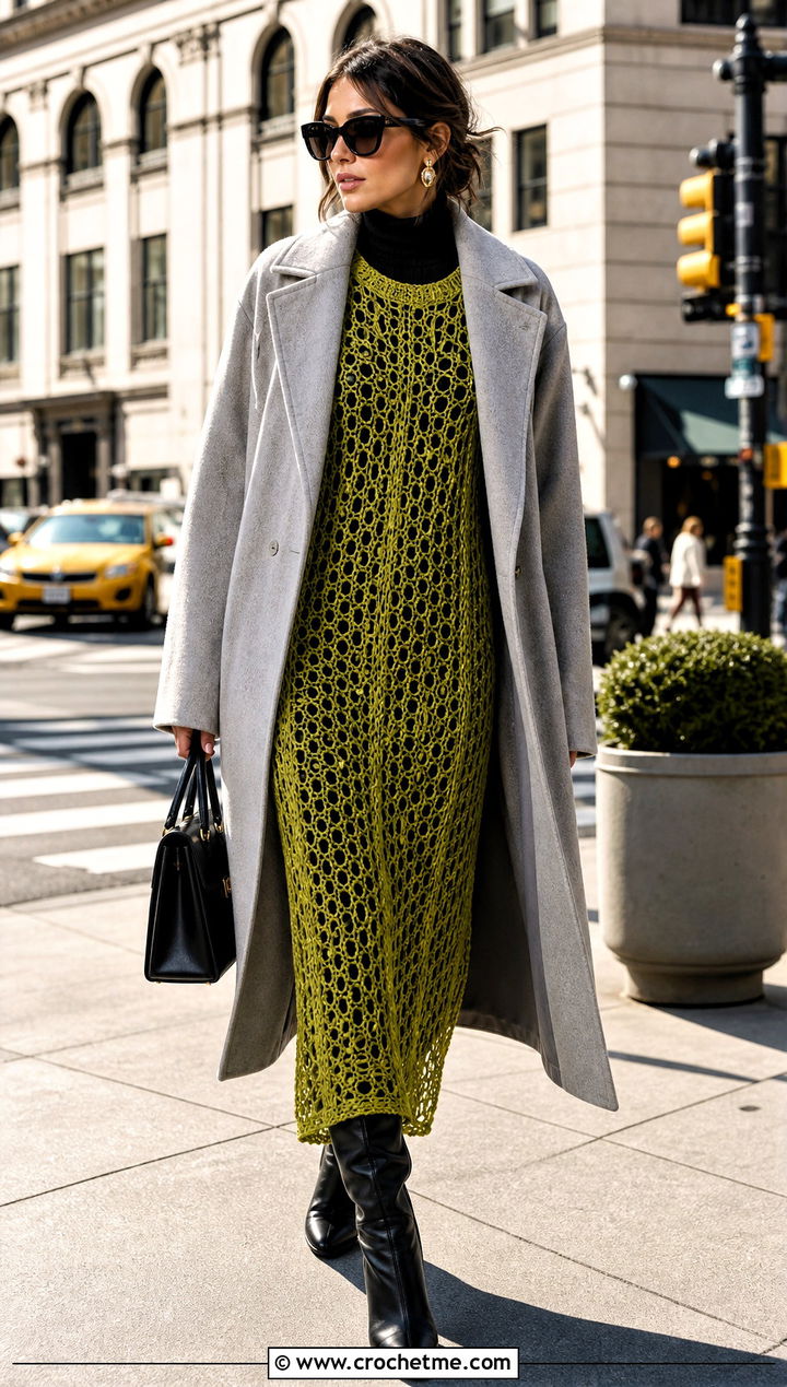 Long Sleeve Mesh Crochet Overlay Dress With Turtleneck - 25 Crochet Overlay Dress outfit ideas