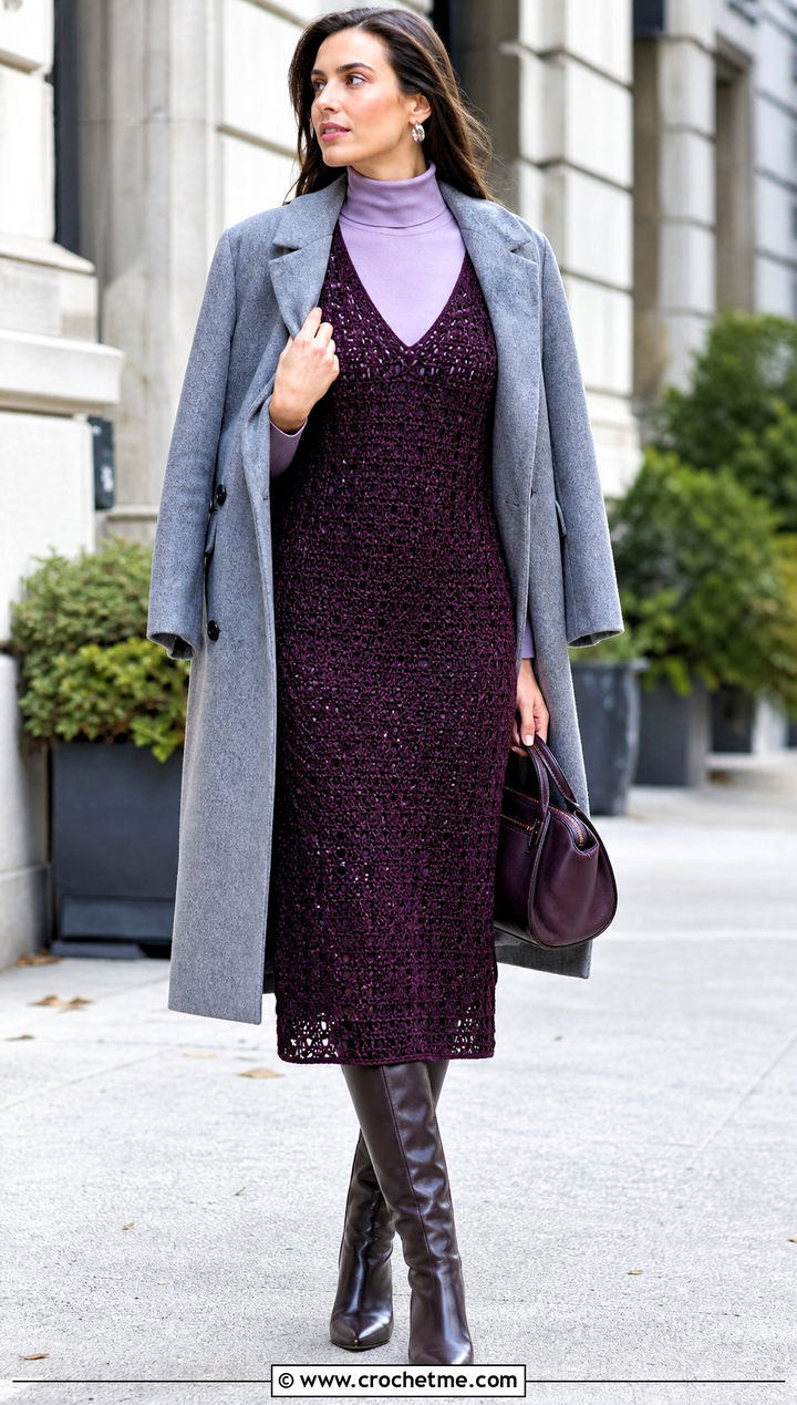 Long Sleeve V Neck Crochet Dress With Knee High Boots - 25 v neck crochet dress outfit ideas