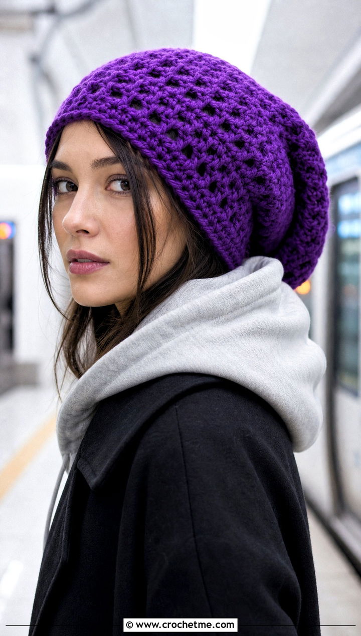 Long Slouch Crochet Beanie With Oversized Hoodie - 30 slouch crochet beanie outfit ideas