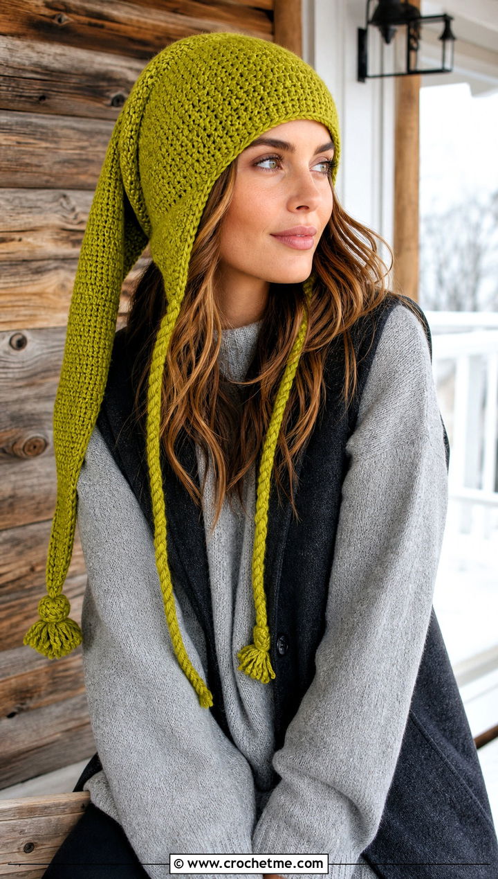 Long Stocking Crochet Ear Flap Hat With Oversized Sweater - 30 crochet adult ear flap hat outfit ideas