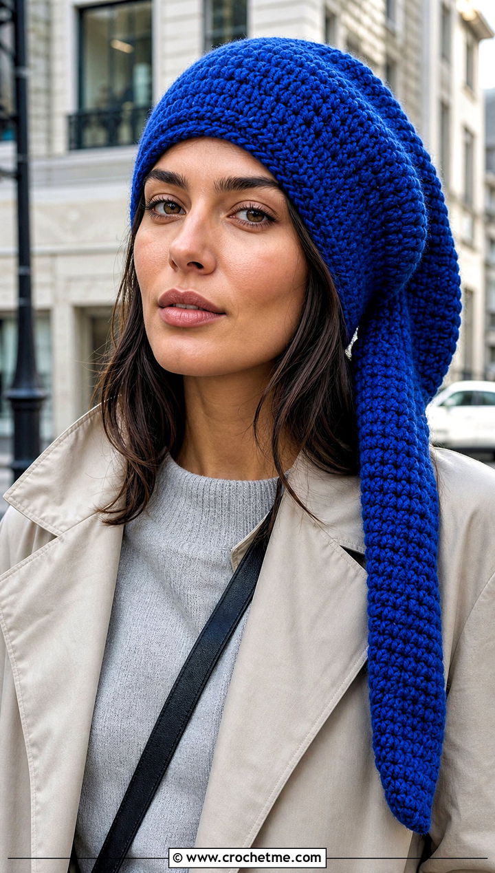 Long Tail Crocheted Stocking Cap With Trench Coat - 15 Crocheted Stocking Cap outfit ideas