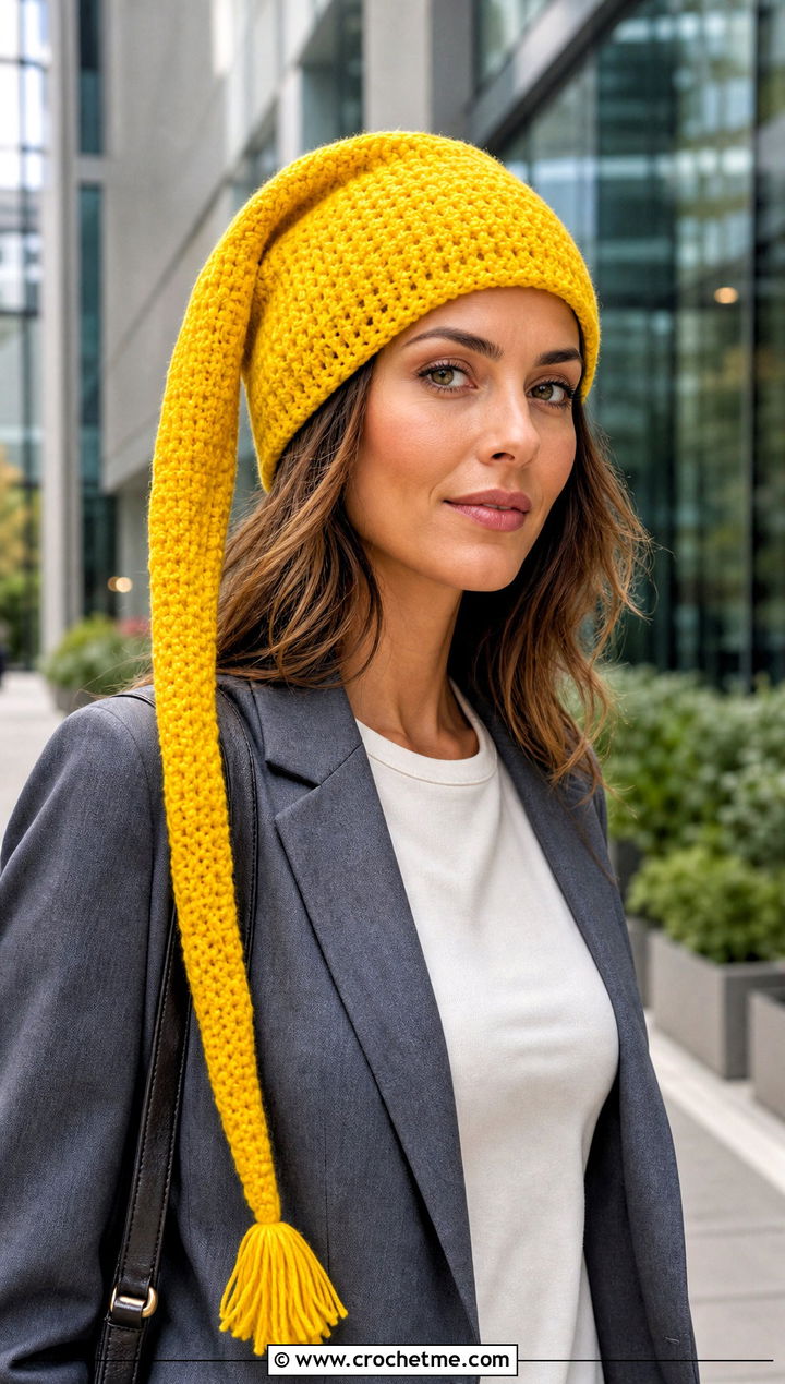 Long Tail Elf Hat With Blazer And Trousers - 20 Crochet Fairy Hat outfit ideas