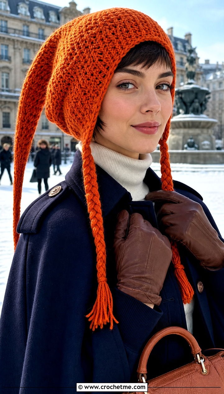 Long Tail Pixie Crochet Hat With Braids And Cape Coat - 30 crochet hat with braids outfit ideas