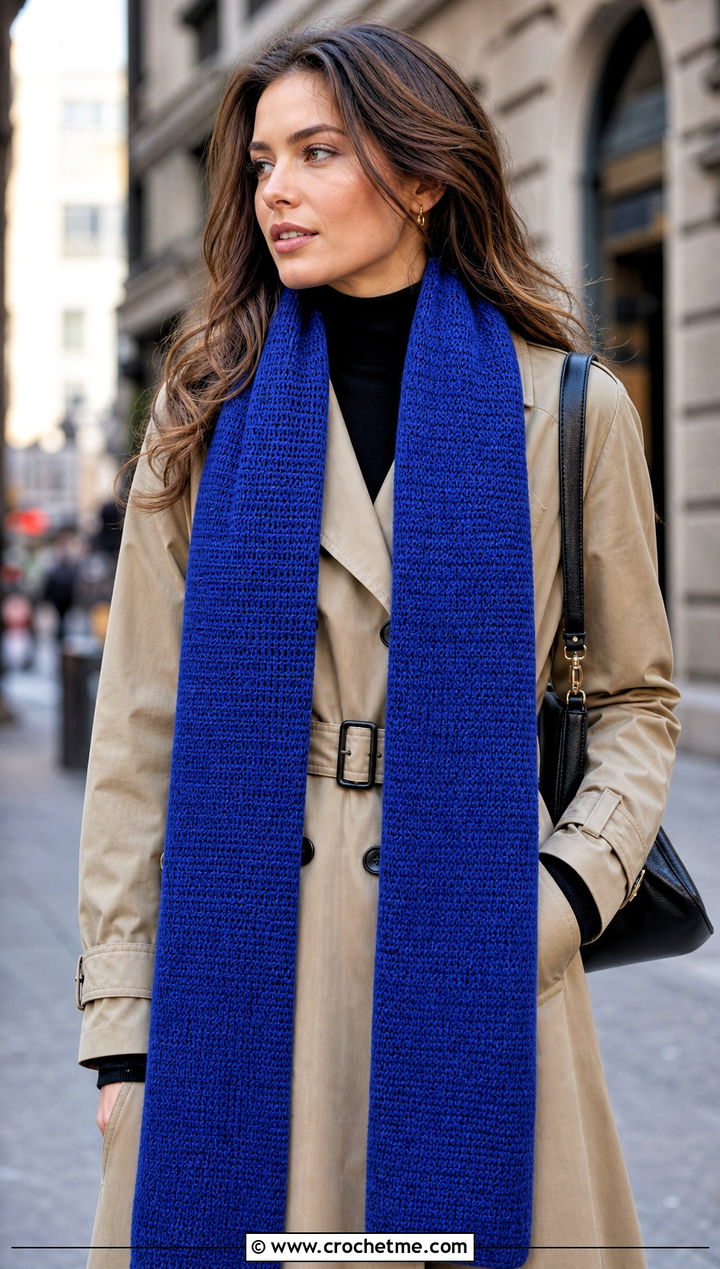 Long Thermal Stitch Crochet Scarf With Trench Coat - 20 Thermal Stitch Crochet Scarf outfit ideas