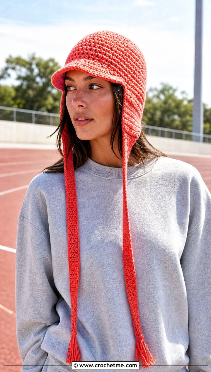Long Tie Crochet Flap Hat With Sweatshirt - 30 crochet flap hat outfit ideas