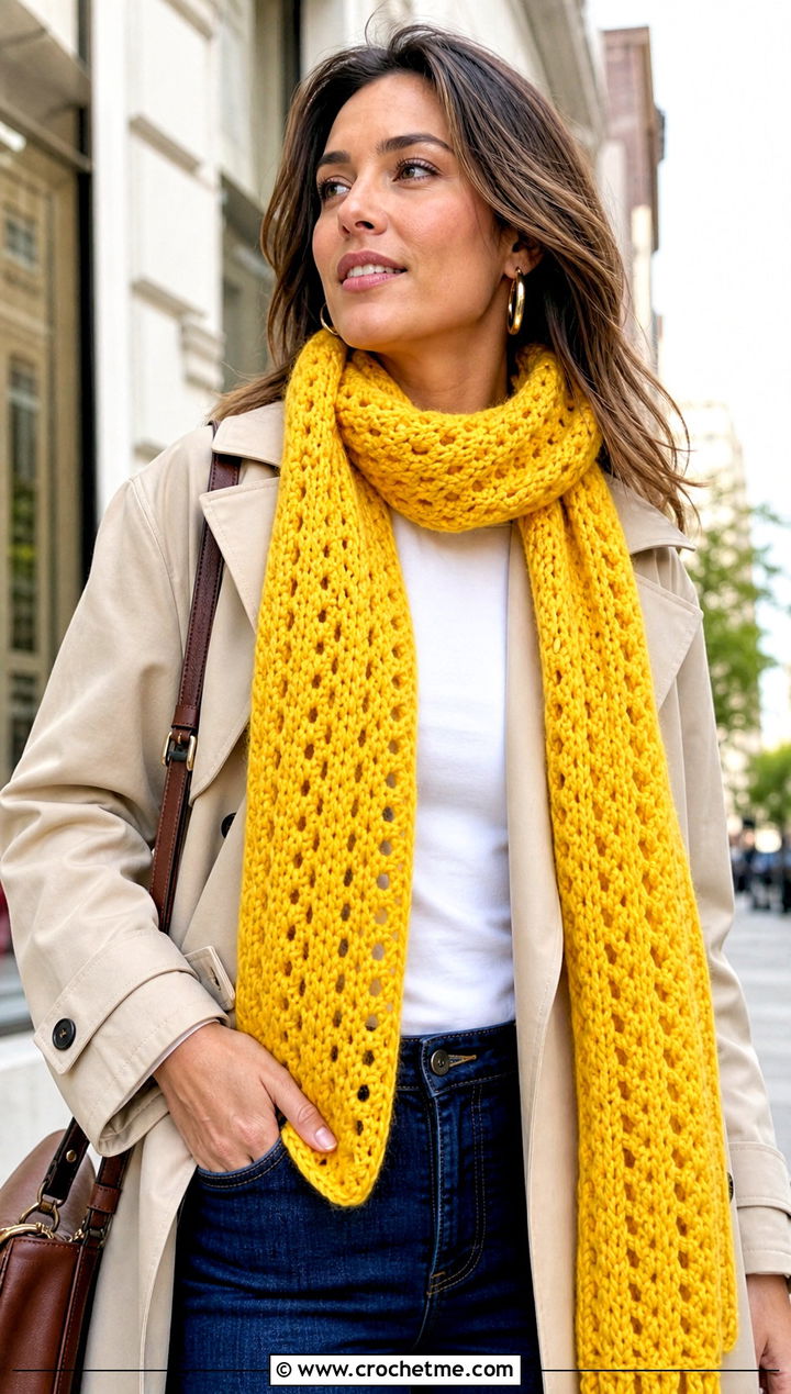 Long V Stitch Crochet Scarf With Trench Coat - 25 v stitch crochet scarf outfit ideas