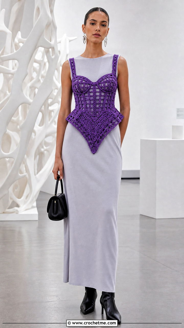 Longline Basque Crochet Corset Top Over A Column Dress Longline Basque Crochet Corset Top Over A Column Dress