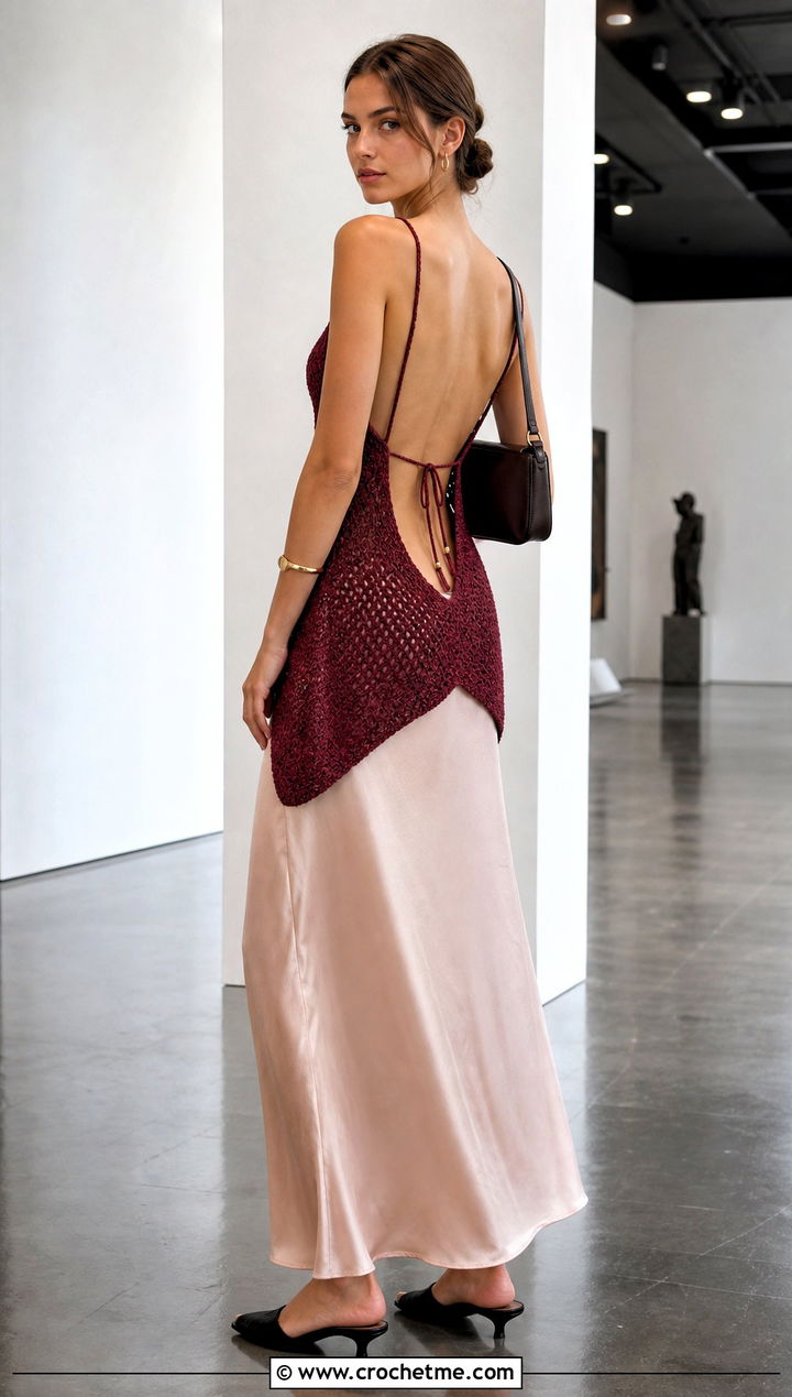 Longline Crochet Backless Tank Top With Slip Skirt - 25 crochet backless tank top outfit ideas