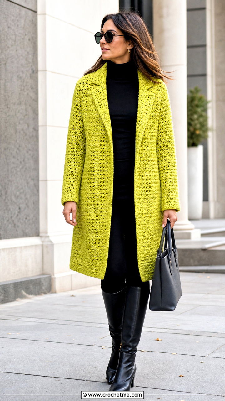 Longline Crochet Blazer With Leggings - 35 crochet blazer outfit ideas