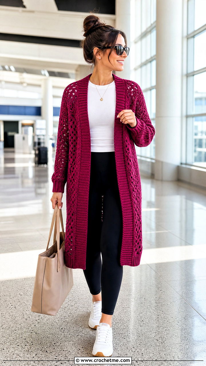 Longline Crochet Cardigan Sweater With Leggings - 35 crochet sweater ideas